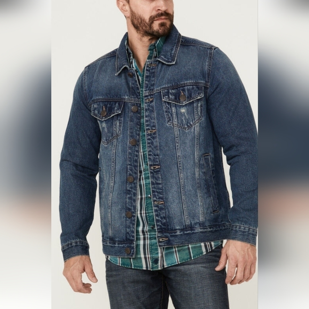 MOONSHINE SPIRITS BY BRAD PAISLEY. DENIM JACKET. DISTRESSED. MENS MED